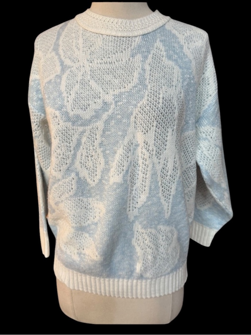 1980s Oversized Abstract Floral Pattern Acrylic Pullover Sweater